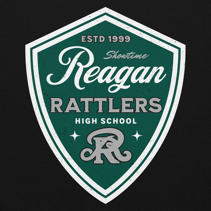 Close-up view of Reagan High School Rattlers Black Classic Unisex Hoodie 225