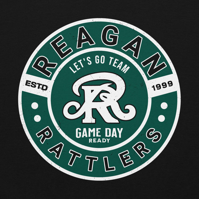Close-up view of Reagan High School Rattlers Black Classic Unisex Hoodie 239