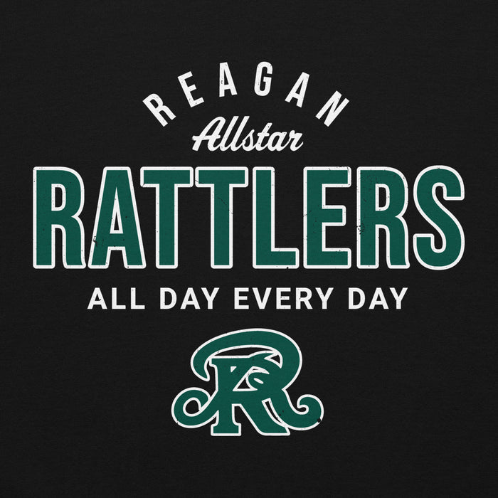 Close-up view of Reagan High School Rattlers Black Classic Unisex Hoodie 040