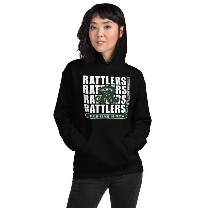 Woman wearing Reagan High School Rattlers Black Classic Unisex Hoodie 235
