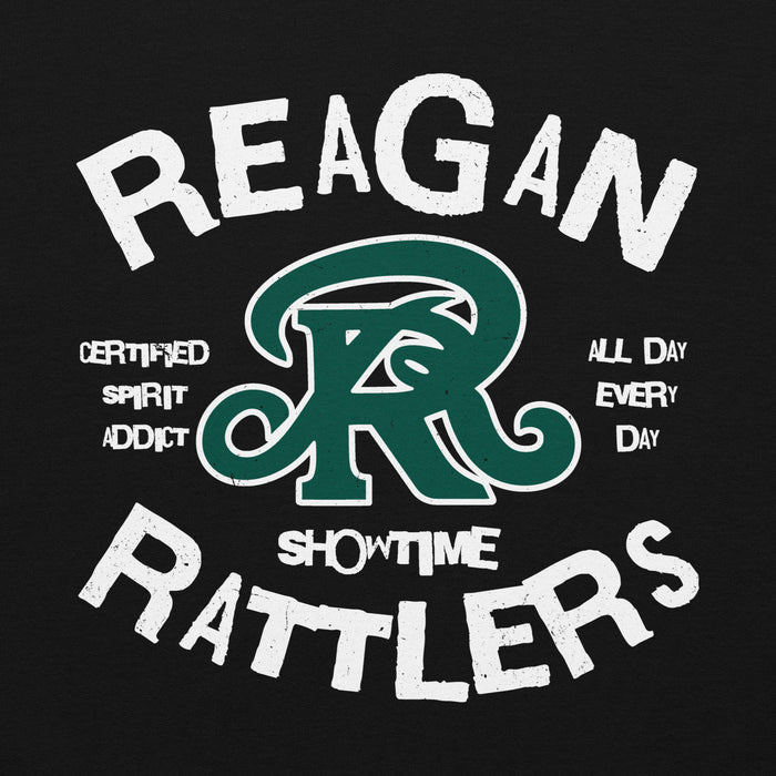 Close-up view of Reagan High School Rattlers Black Classic Unisex Hoodie 228