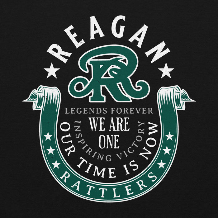 Close-up view of Reagan High School Rattlers Black Classic Unisex Hoodie 229