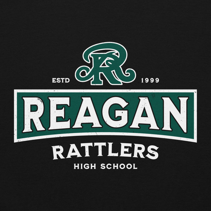 Close-up view of Reagan High School Rattlers Black Classic Unisex Hoodie 202