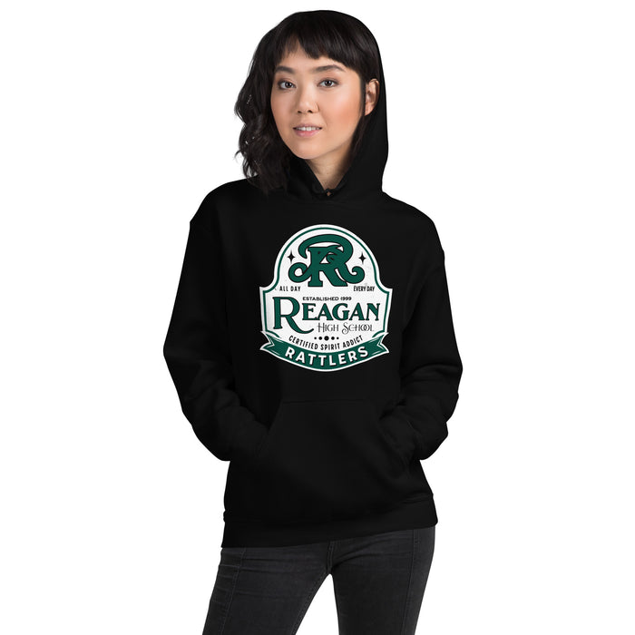 Woman wearing Reagan High School Rattlers Black Classic Unisex Hoodie 219