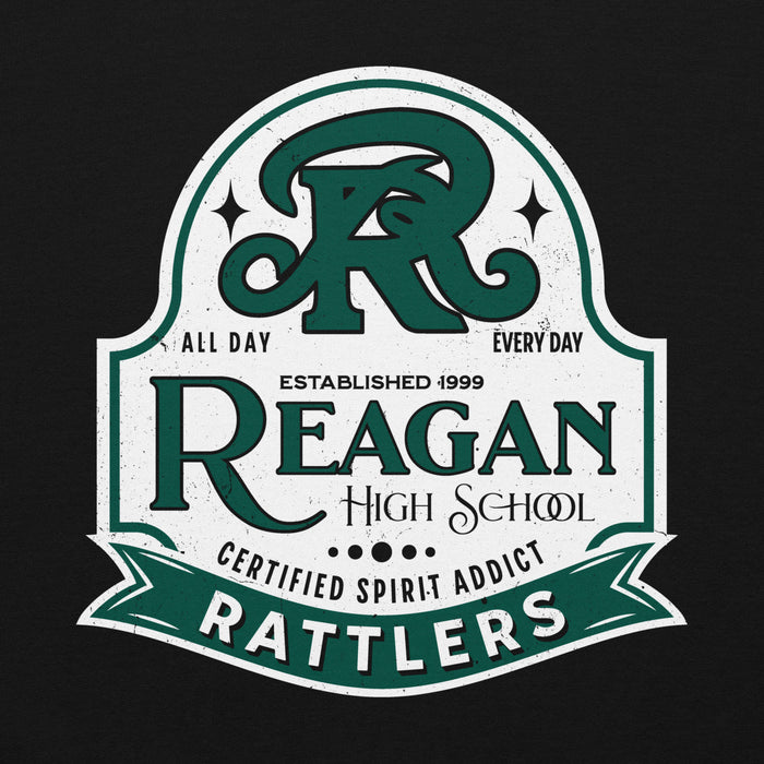 Close-up view of Reagan High School Rattlers Black Classic Unisex Hoodie 219