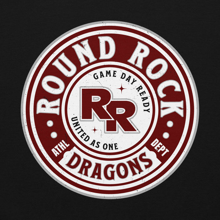 Close-up view of Round Rock High School Dragons Black Classic Unisex Hoodie 220
