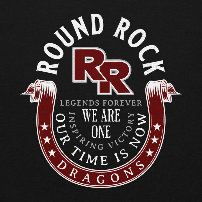 Close-up view of Round Rock High School Dragons Black Classic Unisex Hoodie 229