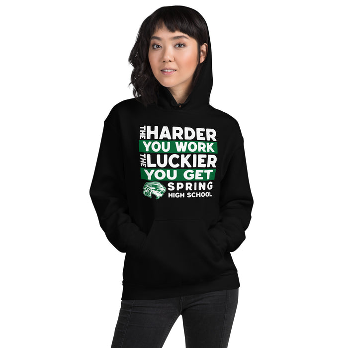 Woman wearing Spring High School Lions Black Classic Unisex Hoodie 238