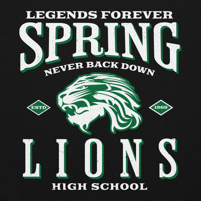 Close-up view of Spring High School Lions Black Classic Unisex Hoodie 230