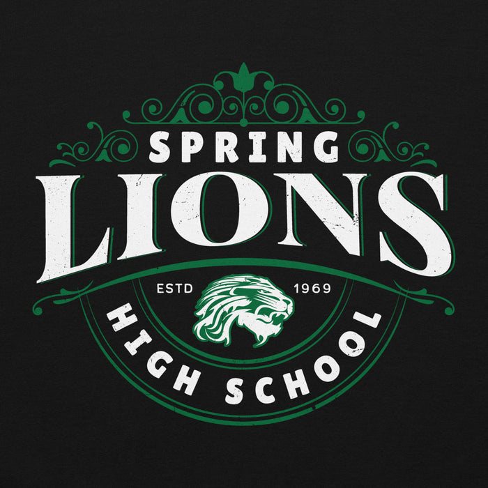 Close-up view of Spring High School Lions Black Classic Unisex Hoodie 211
