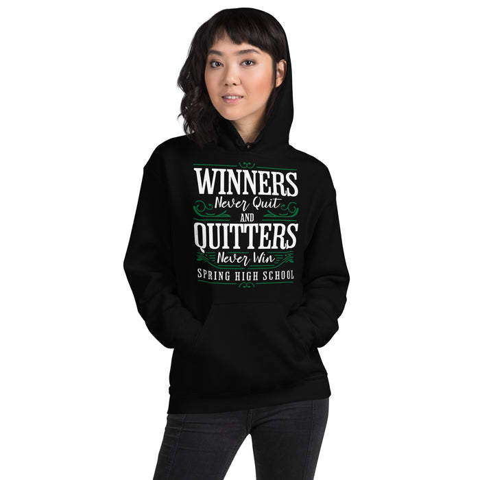 Woman wearing Spring High School Lions Black Classic Unisex Hoodie 237