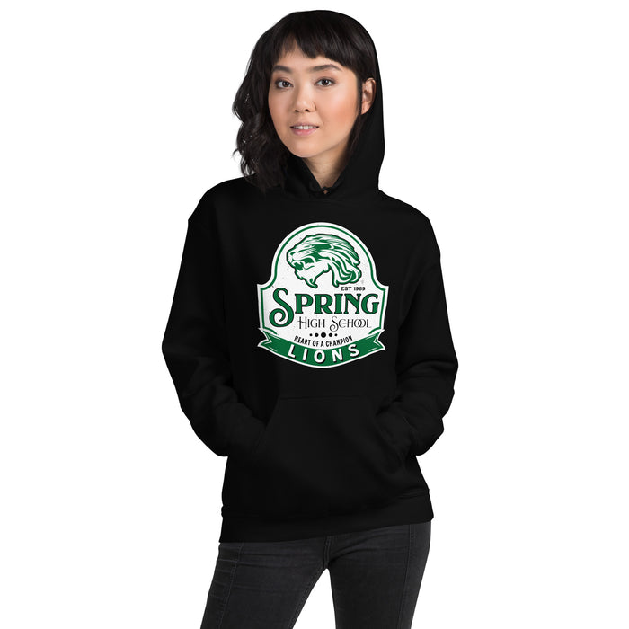 Woman wearing Spring High School Lions Black Classic Unisex Hoodie 219