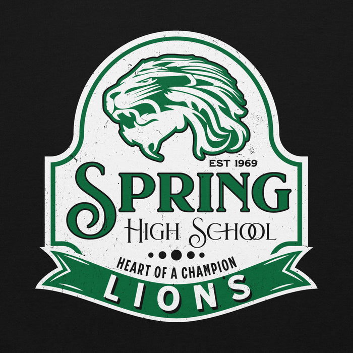 Close-up view of Spring High School Lions Black Classic Unisex Hoodie 219