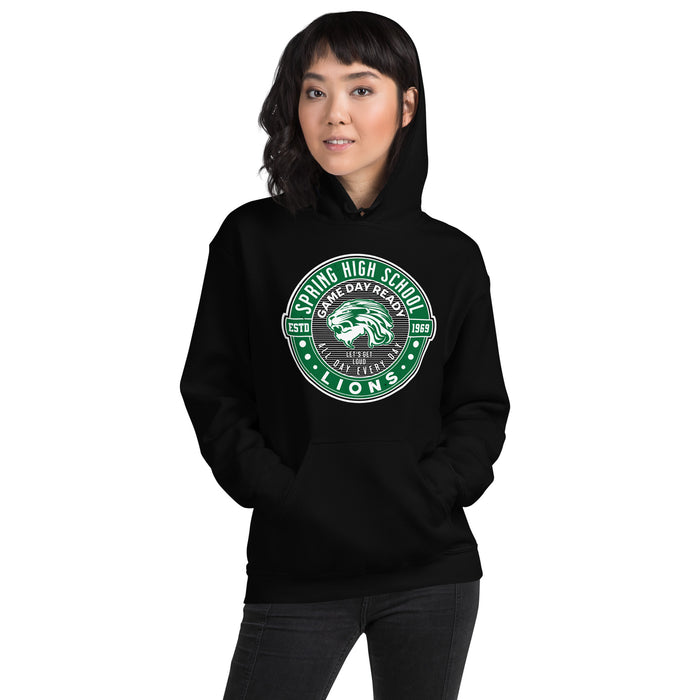 Woman wearing Spring High School Lions Black Classic Unisex Hoodie 224