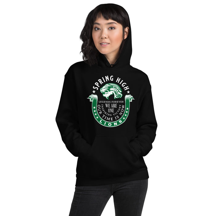 Woman wearing Spring High School Lions Black Classic Unisex Hoodie 229
