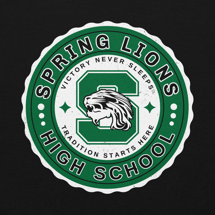 Close-up view of Spring High School Lions Black Classic Unisex Hoodie 216