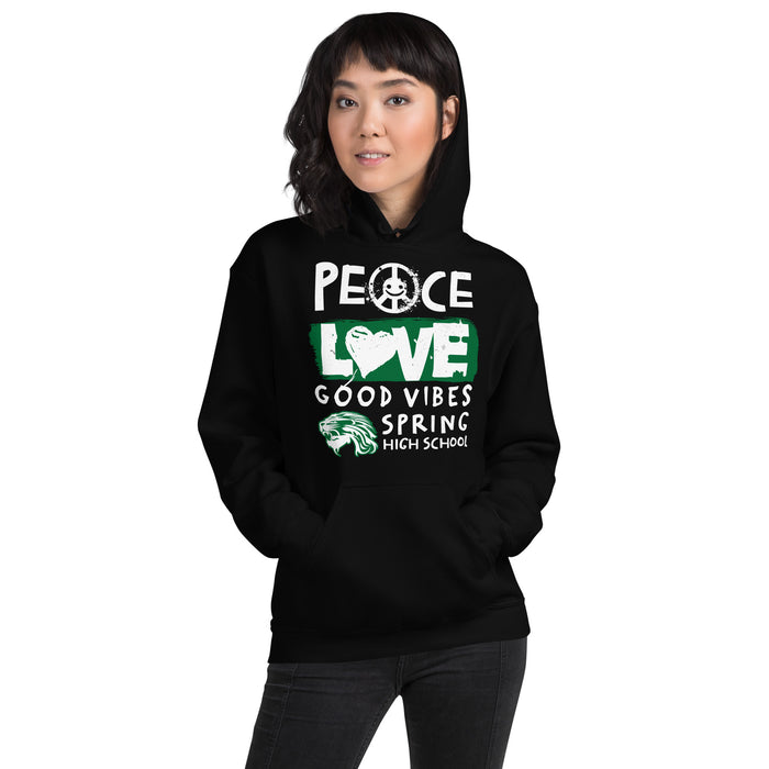 Woman wearing Spring High School Lions Black Classic Unisex Hoodie 240