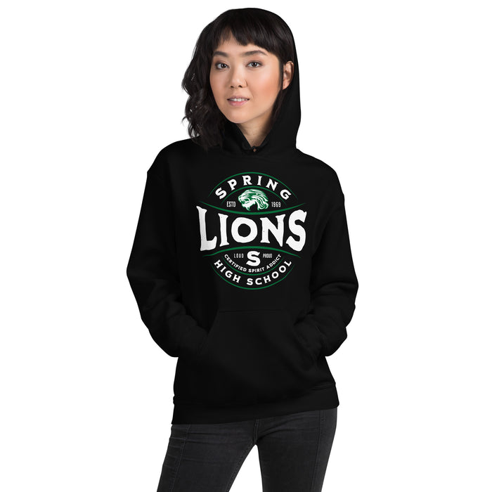 Woman wearing Spring High School Lions Black Classic Unisex Hoodie 218