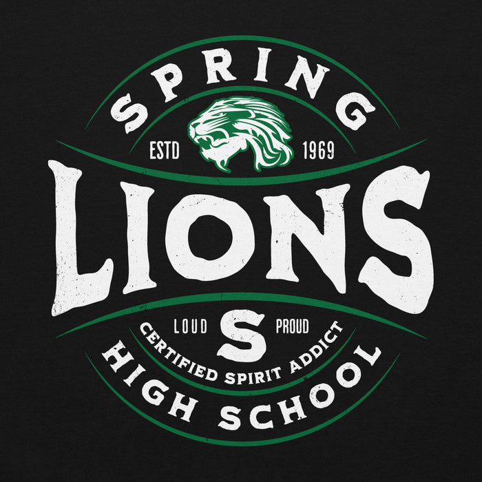 Close-up view of Spring High School Lions Black Classic Unisex Hoodie 218