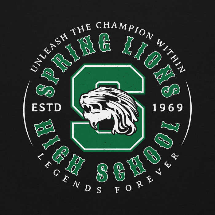 Close-up view of Spring High School Lions Black Classic Unisex Hoodie 214