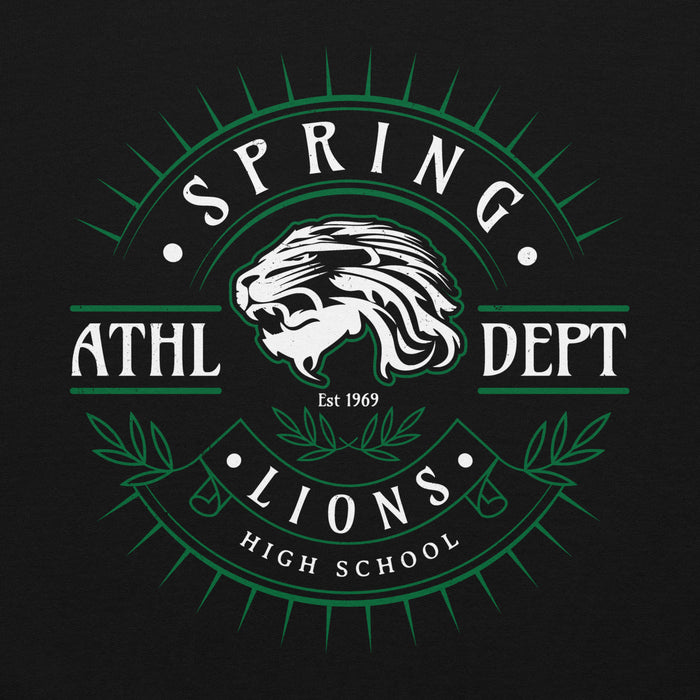 Close-up view of Spring High School Lions Black Classic Unisex Hoodie 201