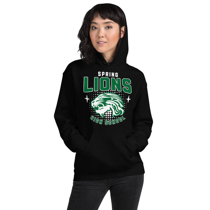 Woman wearing Spring High School Lions Black Classic Unisex Hoodie 204