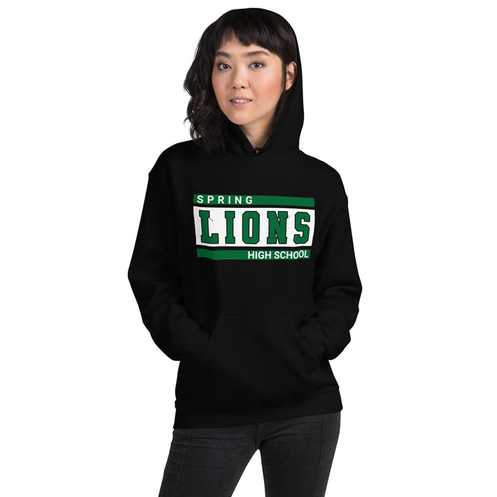 Woman wearing Spring High School Lions Black Classic Unisex Hoodie 098