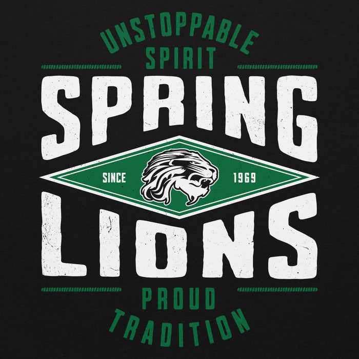 Close-up view of Spring High School Lions Black Classic Unisex Hoodie 210