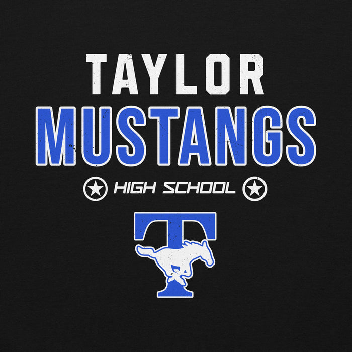 Close-up view of Taylor High School Mustangs Black Classic Unisex Hoodie 003