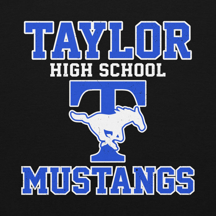 Close-up view of Taylor High School Mustangs Black Classic Unisex Hoodie 006