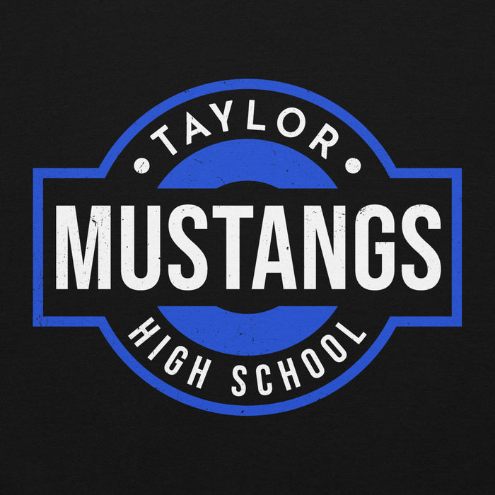 Close-up view of Taylor High School Mustangs Black Classic Unisex Hoodie 011