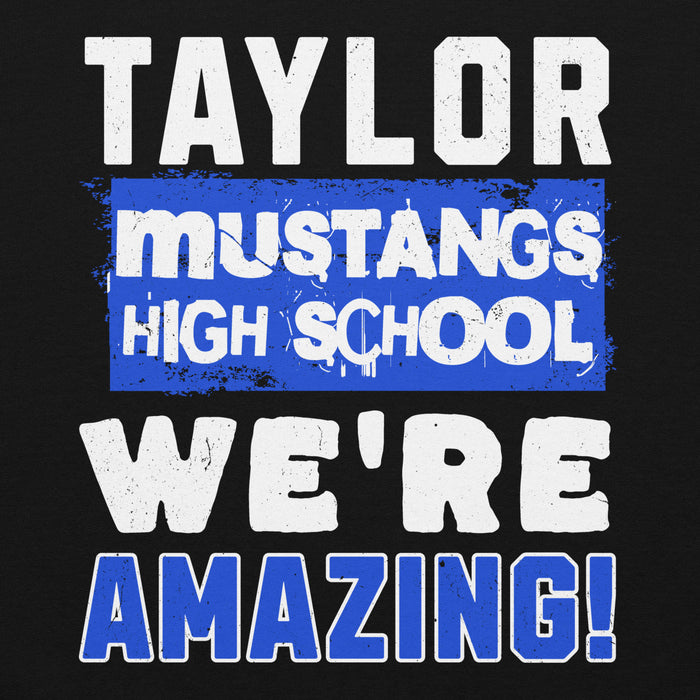 Close-up view of Taylor High School Mustangs Black Classic Unisex Hoodie 231