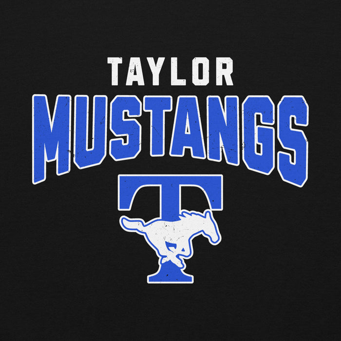 Close-up view of Taylor High School Mustangs Black Classic Unisex Hoodie 234