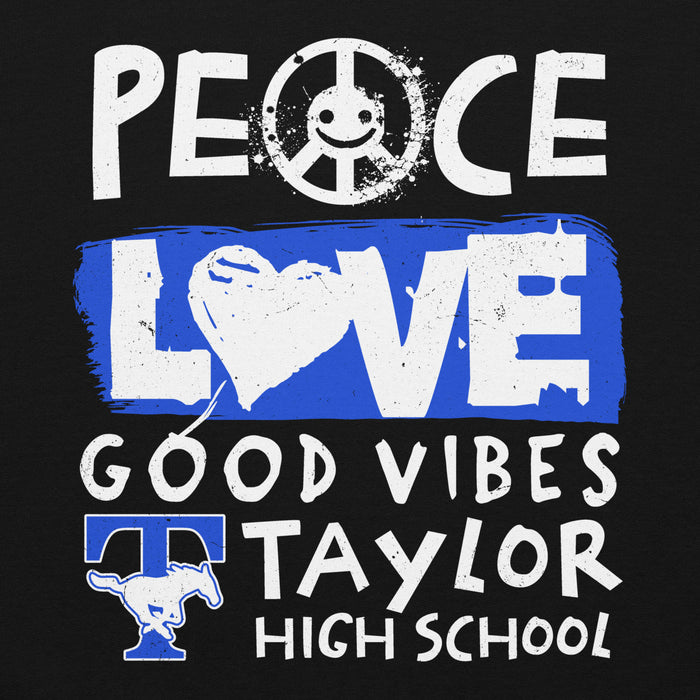 Close-up view of Taylor High School Mustangs Black Classic Unisex Hoodie 240