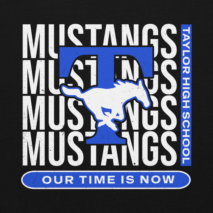 Close-up view of Taylor High School Mustangs Black Classic Unisex Hoodie 235
