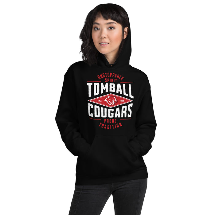 Woman wearing Tomball High School Cougars Black Classic Unisex Hoodie 210