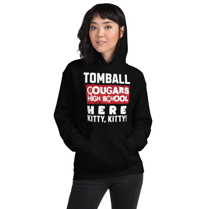 Woman wearing Tomball High School Cougars Black Classic Unisex Hoodie 231