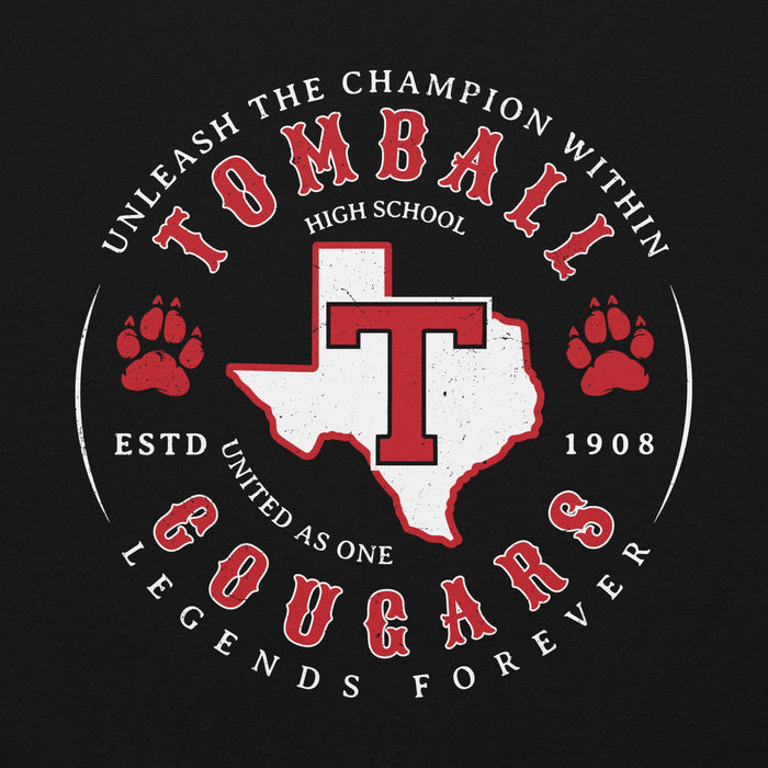 Close-up view of Tomball High School Cougars Black Classic Unisex Hoodie 214