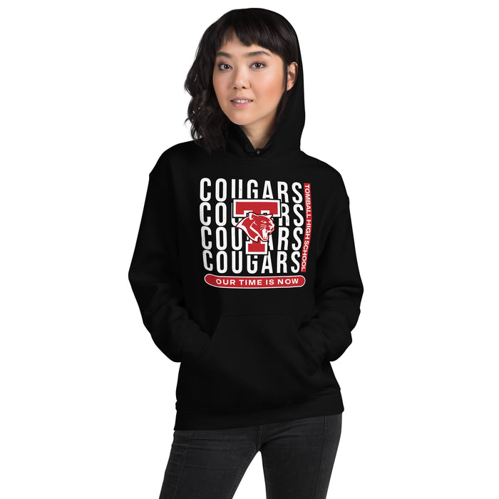 Woman wearing Tomball High School Cougars Black Classic Unisex Hoodie 235