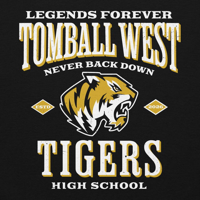 Close-up view of Tomball West High School Tigers Black Classic Unisex Hoodie 230