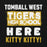 A graphic design on a black background featuring the text 'TOMBALL WEST TIGERS HIGH SCHOOL HERE KITTY KITTY!' in distressed white and mustard yellow lettering. Tomball West High School Tigers Black Classic Unisex Hoodie 231