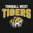 A close-up of a black graphic print featuring the words 'TOMBALL WEST TIGERS' in white and distressed gold lettering, with a stylized tiger head mascot below. Tomball West High School Tigers Black Classic Unisex Hoodie 234