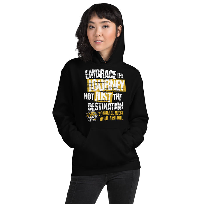 Woman wearing Tomball West High School Tigers Black Classic Unisex Hoodie 232