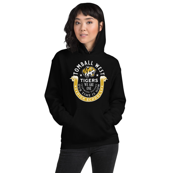Woman wearing Tomball West High School Tigers Black Classic Unisex Hoodie 229