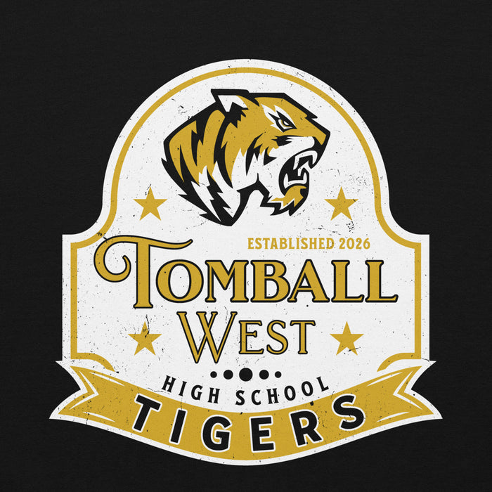 Close-up view of Tomball West High School Tigers Black Classic Unisex Hoodie 219