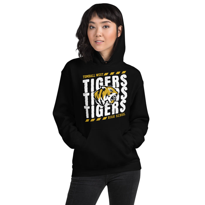 Woman wearing Tomball West High School Tigers Black Classic Unisex Hoodie 223