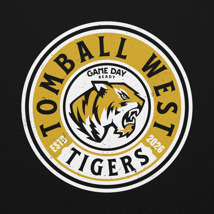 Close-up view of Tomball West High School Tigers Black Classic Unisex Hoodie 220