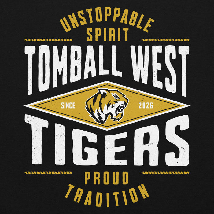 Close-up view of Tomball West High School Tigers Black Classic Unisex Hoodie 210
