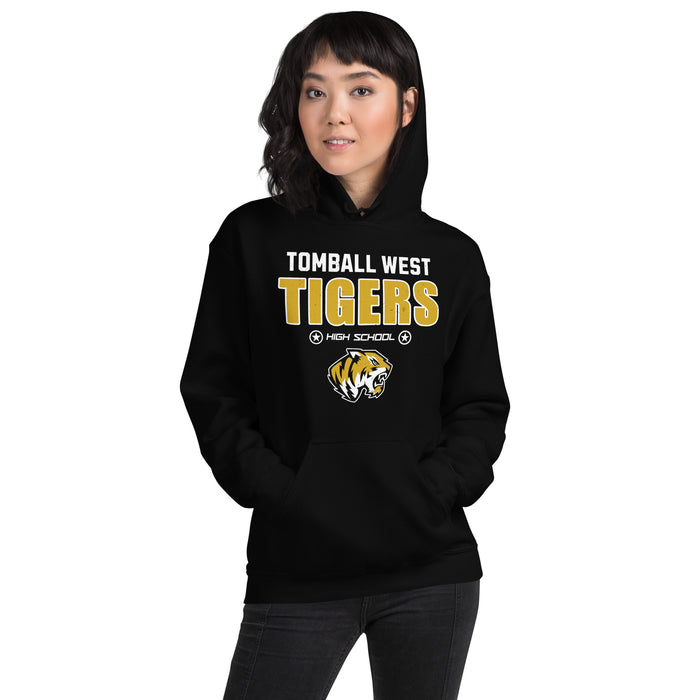 Woman wearing Tomball West High School Tigers Black Classic Unisex Hoodie 003