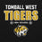 A black graphic print featuring the text 'TOMBALL WEST TIGERS HIGH SCHOOL' in distressed white and gold lettering, with a stylized tiger head mascot below. Tomball West High School Tigers Black Classic Unisex Hoodie 003